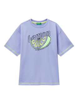 Benetton Kids' Cotton Lemon Print T-Shirt, Periwinkle, Periwinkle