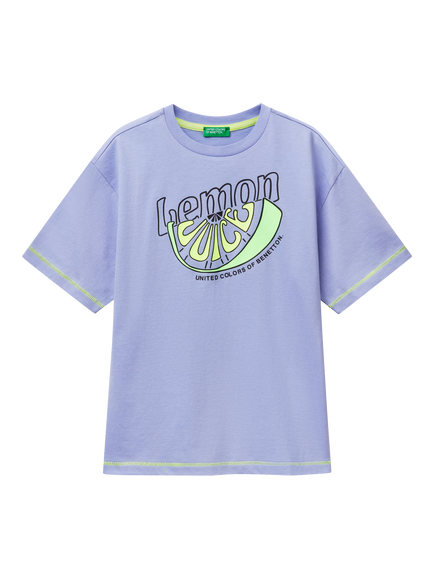 Benetton Kids' Cotton Lemon Print T-Shirt, Periwinkle, Periwinkle