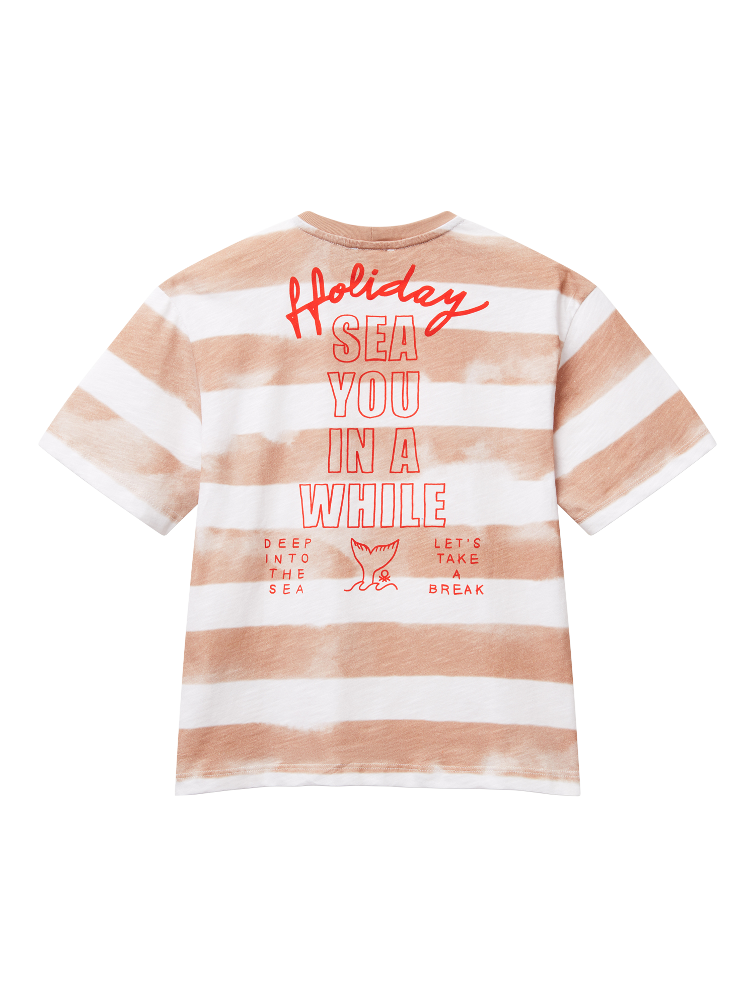 Product image 2 of 3, which shows Benetton Kids' Cotton Whale Print Striped T-Shirt, Multicolor, 6-7 years