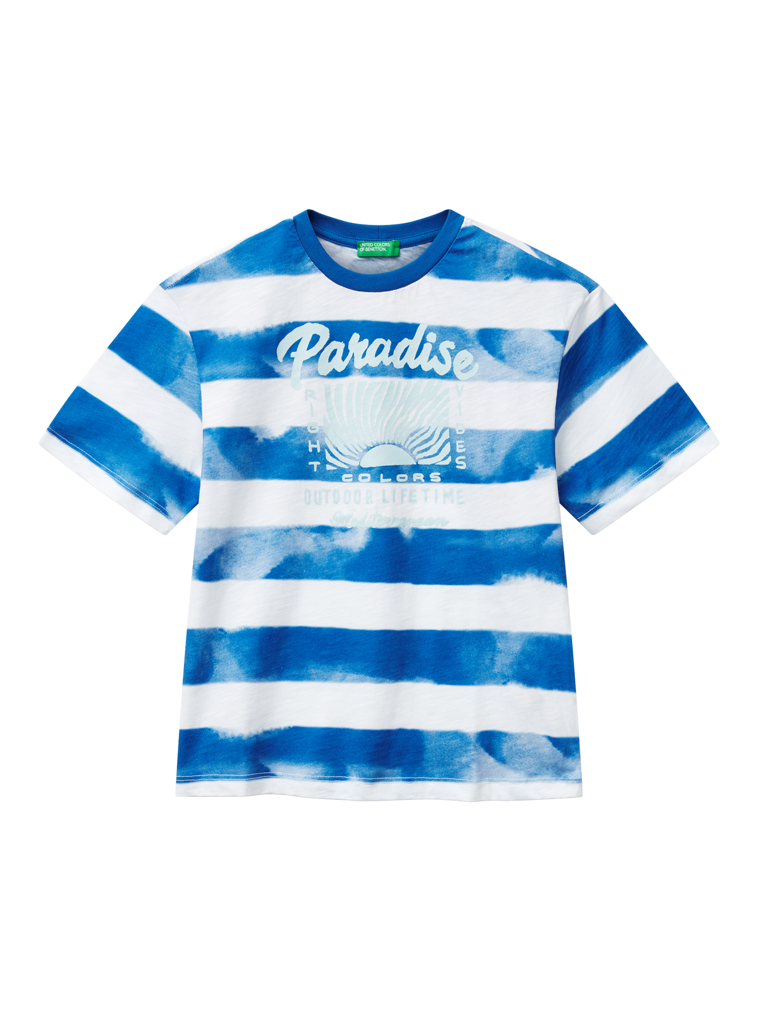 Product image 1 of 3, which shows Benetton Kids' Cotton Oversized Striped Paradise T-Shirt, Multicolor, 6-7 years