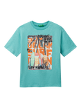Benetton Kids' Cotton Surf Print T-Shirt, Teal Green