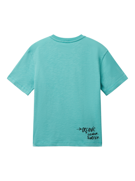 Benetton Kids' Cotton Surf Print T-Shirt, Teal Green - view 2, Teal Green