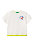 Benetton Kids' Cotton Graphic Print T-Shirt, Offwhite