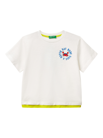 Benetton Kids' Cotton Graphic Print T-Shirt, Offwhite, Offwhite