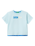 Benetton Kids' Cotton Graphic Print T-Shirt, Light Blue Powder