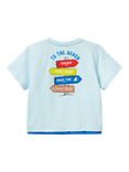 Benetton Kids' Cotton Graphic Print T-Shirt, Light Blue Powder