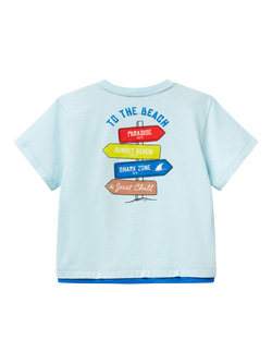 Benetton Kids' Cotton Graphic Print T-Shirt, Light Blue Powder - view 2, Light Blue Powder