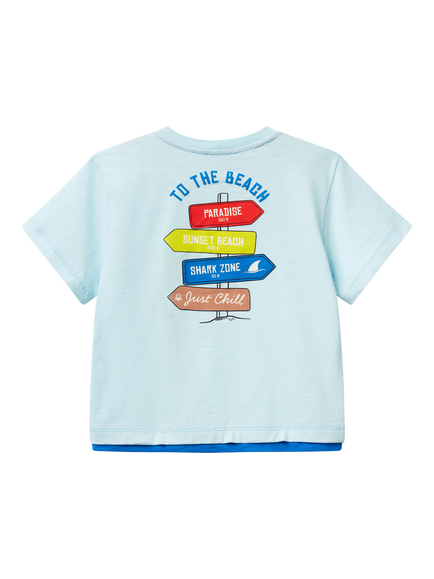 Benetton Kids' Cotton Graphic Print T-Shirt, Light Blue Powder - view 2, Light Blue Powder