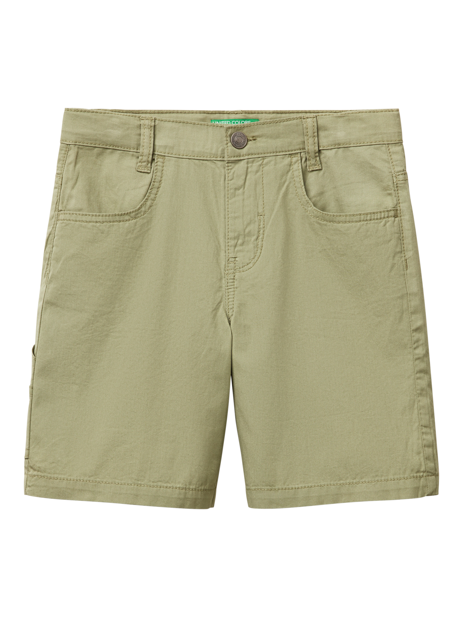 Product image 1 of 3, which shows Benetton Kids' Cotton Four Pocket Shorts, Olive Green, 6-7 years
