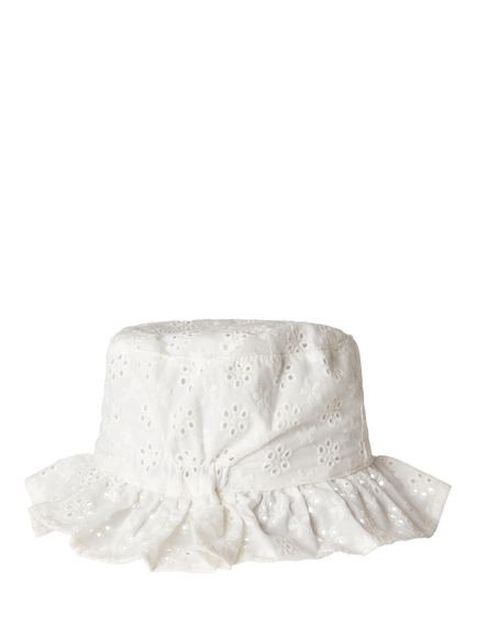 Benetton Kids' Broderie Anglaise Cotton Sun Hat, Optical White - view 2, Optical White