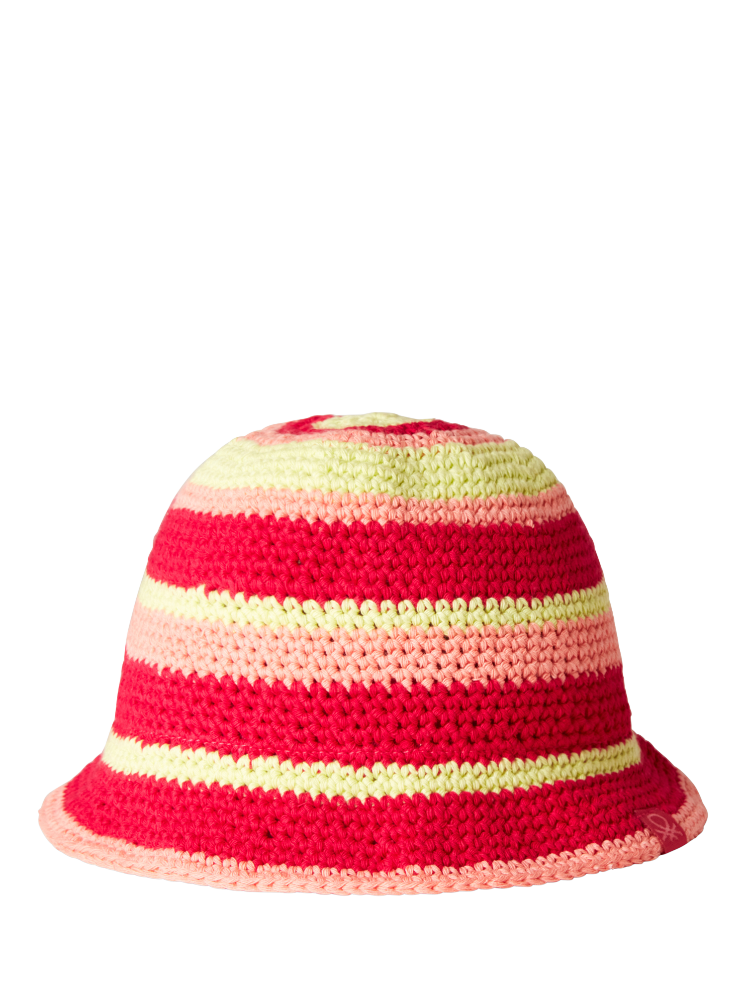 Product image 1 of 3, which shows Benetton Kids' Striped Knitted Cotton Bucket Hat, Fuchsia, 4-6 years