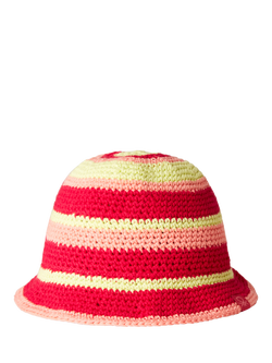 Benetton Kids' Striped Knitted Cotton Bucket Hat, Fuchsia, Fuchsia
