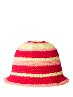 Benetton Kids' Striped Knitted Cotton Bucket Hat, Fuchsia - view 2, Fuchsia