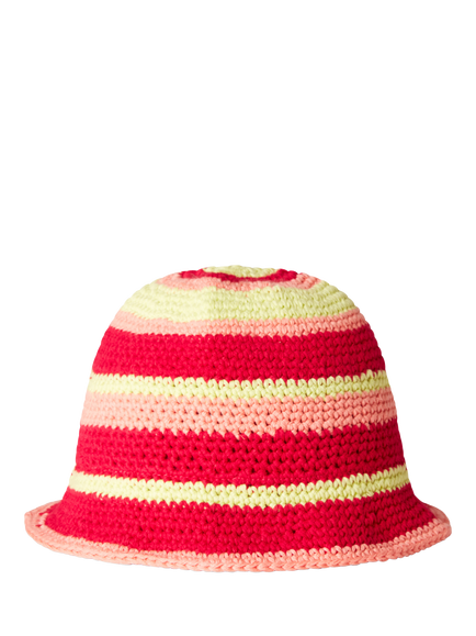 Benetton Kids' Striped Knitted Cotton Bucket Hat, Fuchsia - view 2, Fuchsia