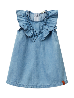 Benetton Baby Cotton Sleeveless Frill Dress, Denim, Denim