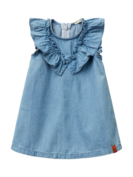 Benetton Baby Cotton Sleeveless Frill Dress, Denim, Denim