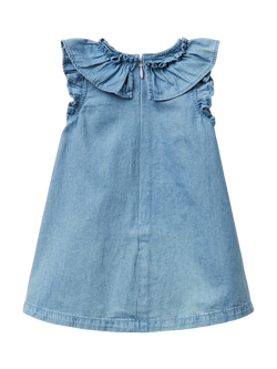Benetton Baby Cotton Sleeveless Frill Dress, Denim - view 2, Denim