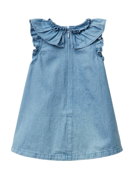 Benetton Baby Cotton Sleeveless Frill Dress, Denim - view 2, Denim