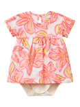 Benetton Baby Short Sleeved Floral Popper Dress, White Cream