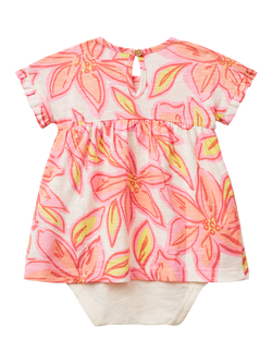 Benetton Baby Short Sleeved Floral Popper Dress, White Cream - view 2, White Cream