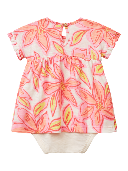 Benetton Baby Short Sleeved Floral Popper Dress, White Cream - view 2, White Cream