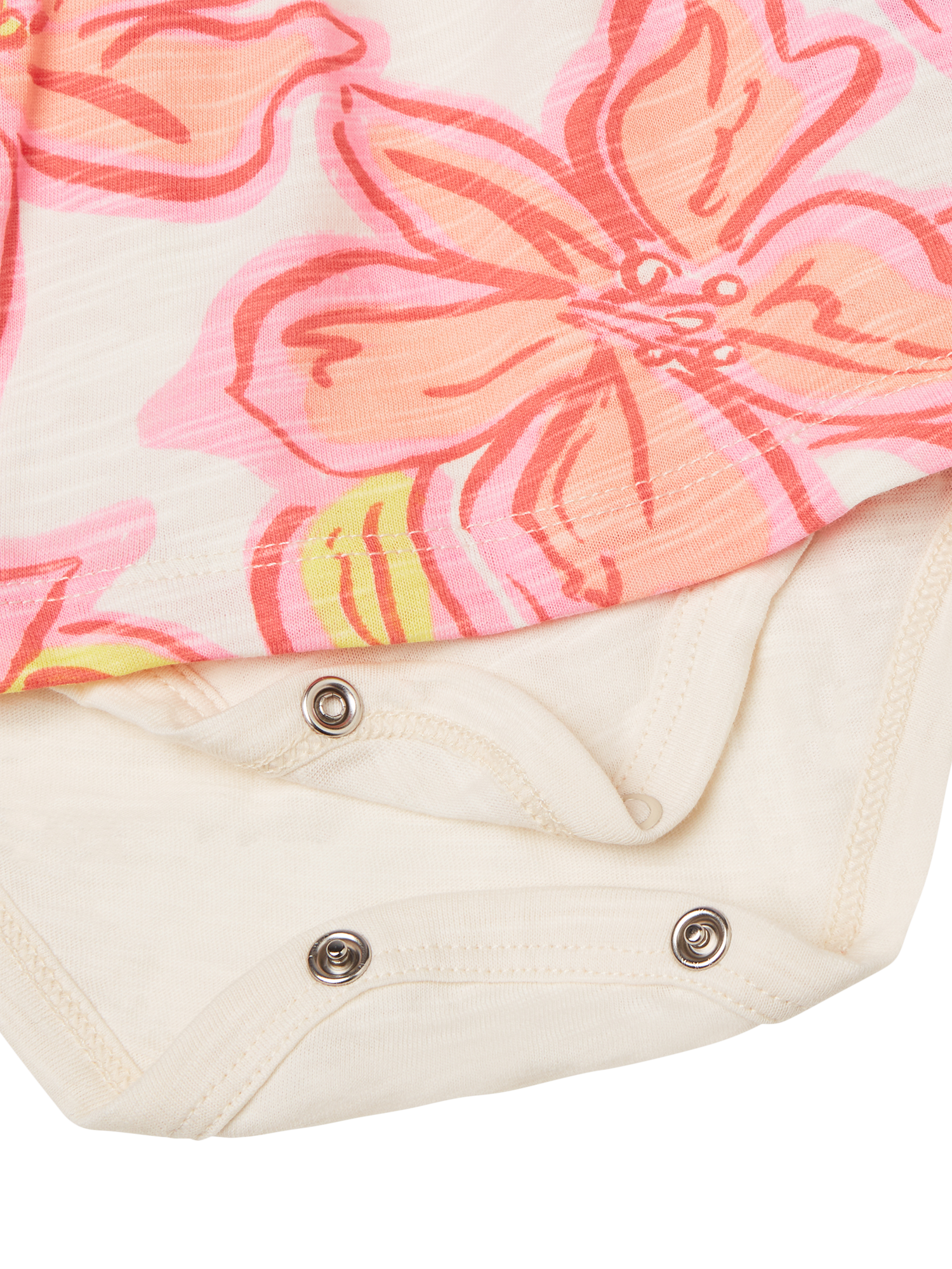 Product image 3 of 3, which shows Benetton Baby Short Sleeved Floral Popper Dress, White Cream, 1-3 months