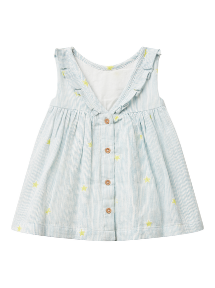 Benetton Baby Cotton Sleeveless Button Dress, Offwhite - view 2, Offwhite