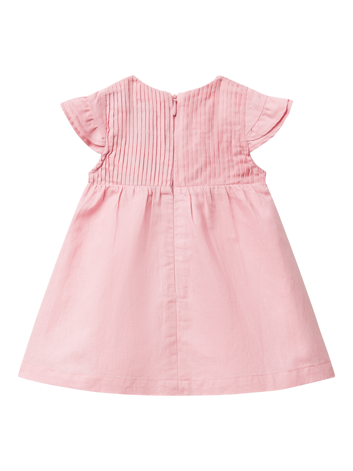 Product image 2 of 3, which shows Benetton Baby Linen Blend Pleated Cap Sleeve Dress, Pink, 1-3 months