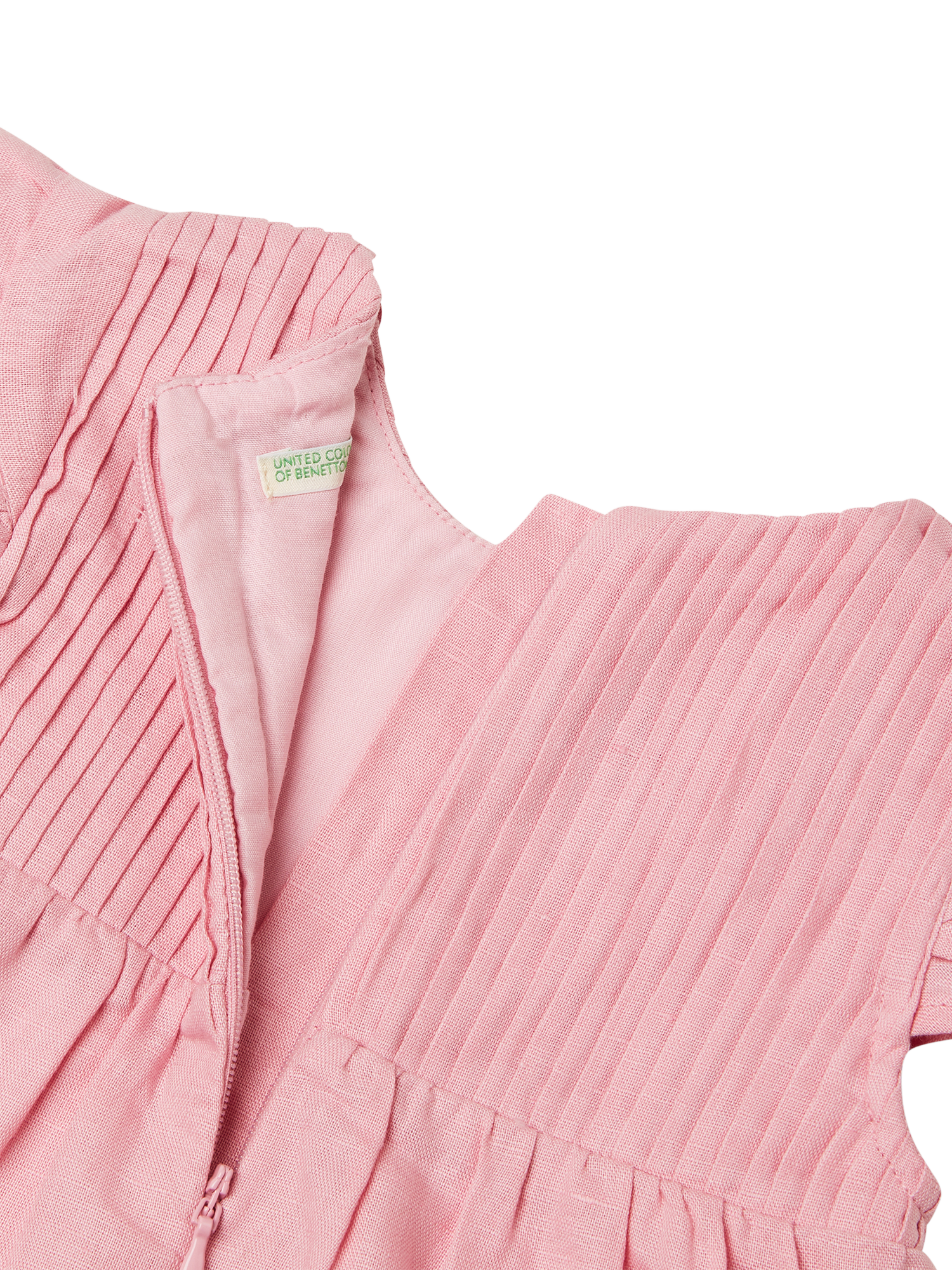 Product image 3 of 3, which shows Benetton Baby Linen Blend Pleated Cap Sleeve Dress, Pink, 1-3 months