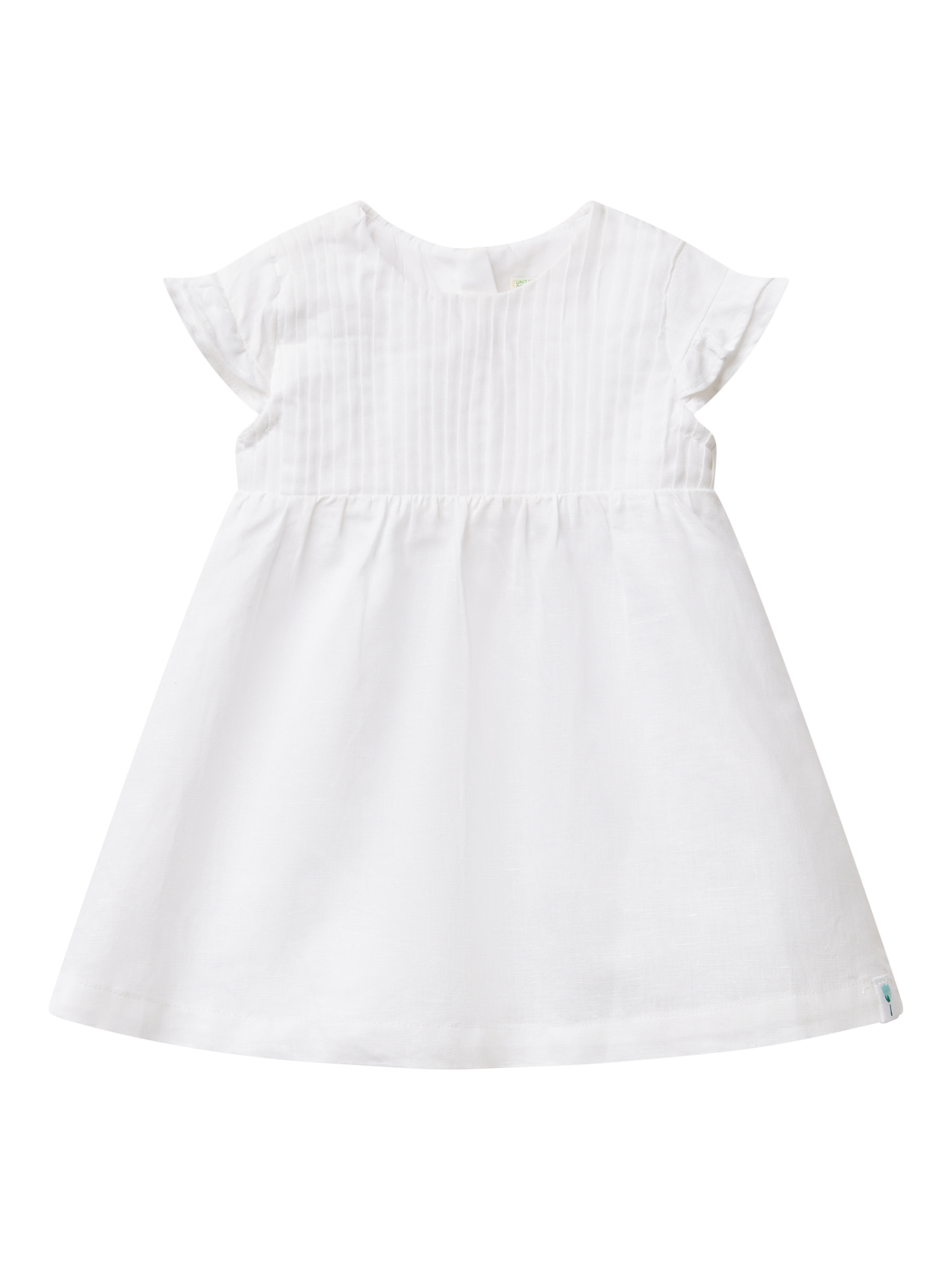 Product image 1 of 3, which shows Benetton Baby Linen Blend Pleated Cap Sleeve Dress, Optical White, 1-3 months