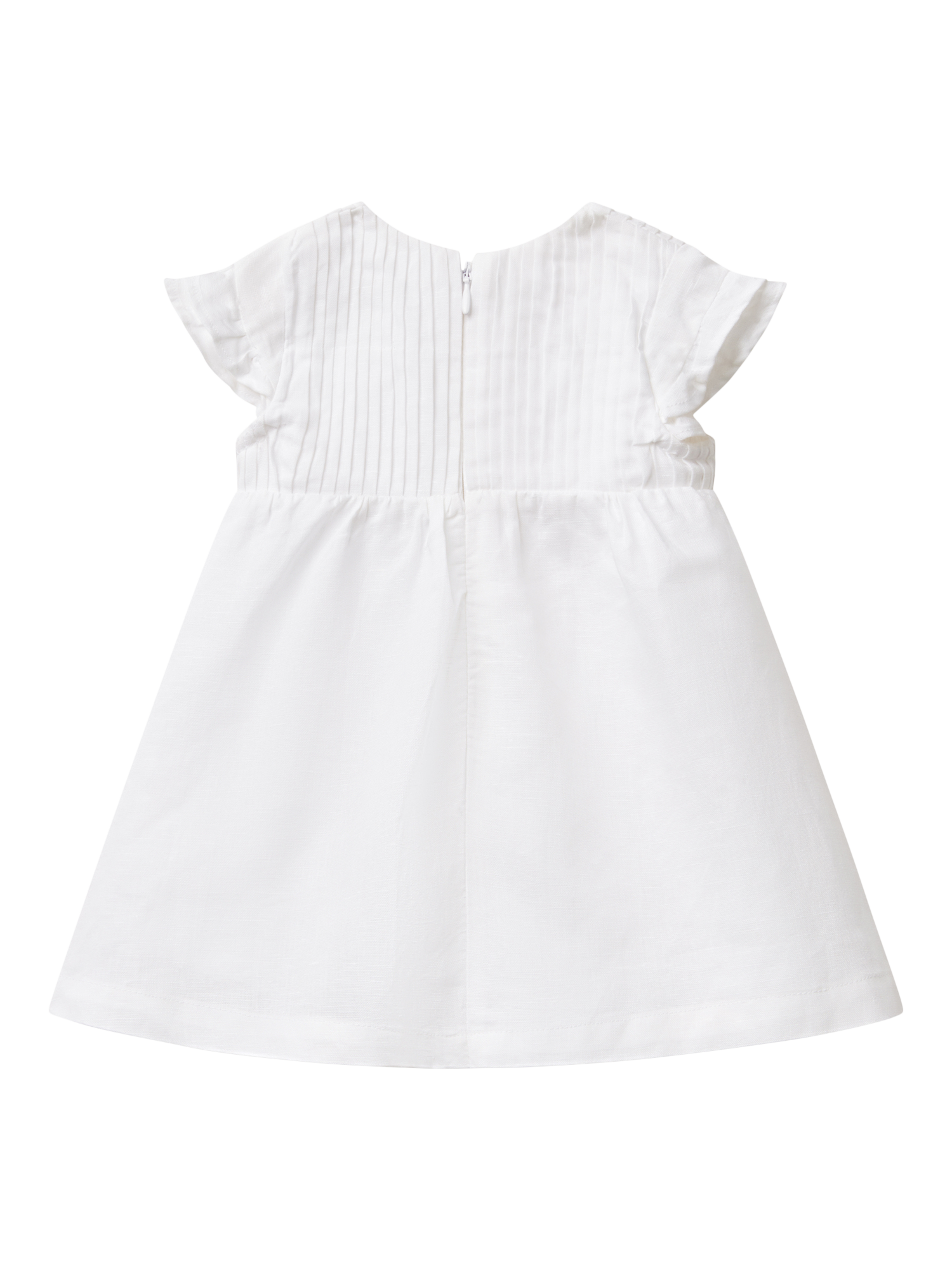 Product image 2 of 3, which shows Benetton Baby Linen Blend Pleated Cap Sleeve Dress, Optical White, 1-3 months