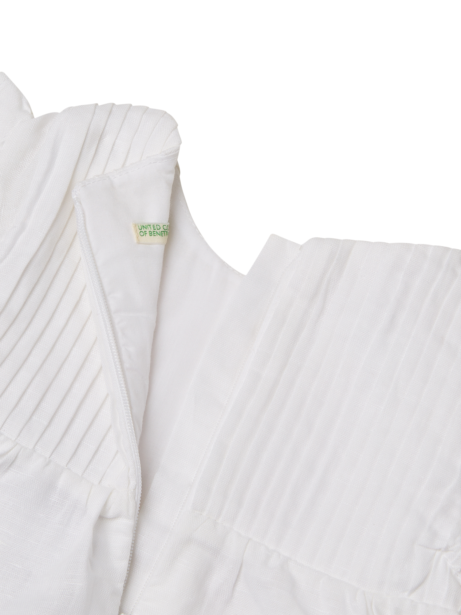 Product image 3 of 3, which shows Benetton Baby Linen Blend Pleated Cap Sleeve Dress, Optical White, 1-3 months