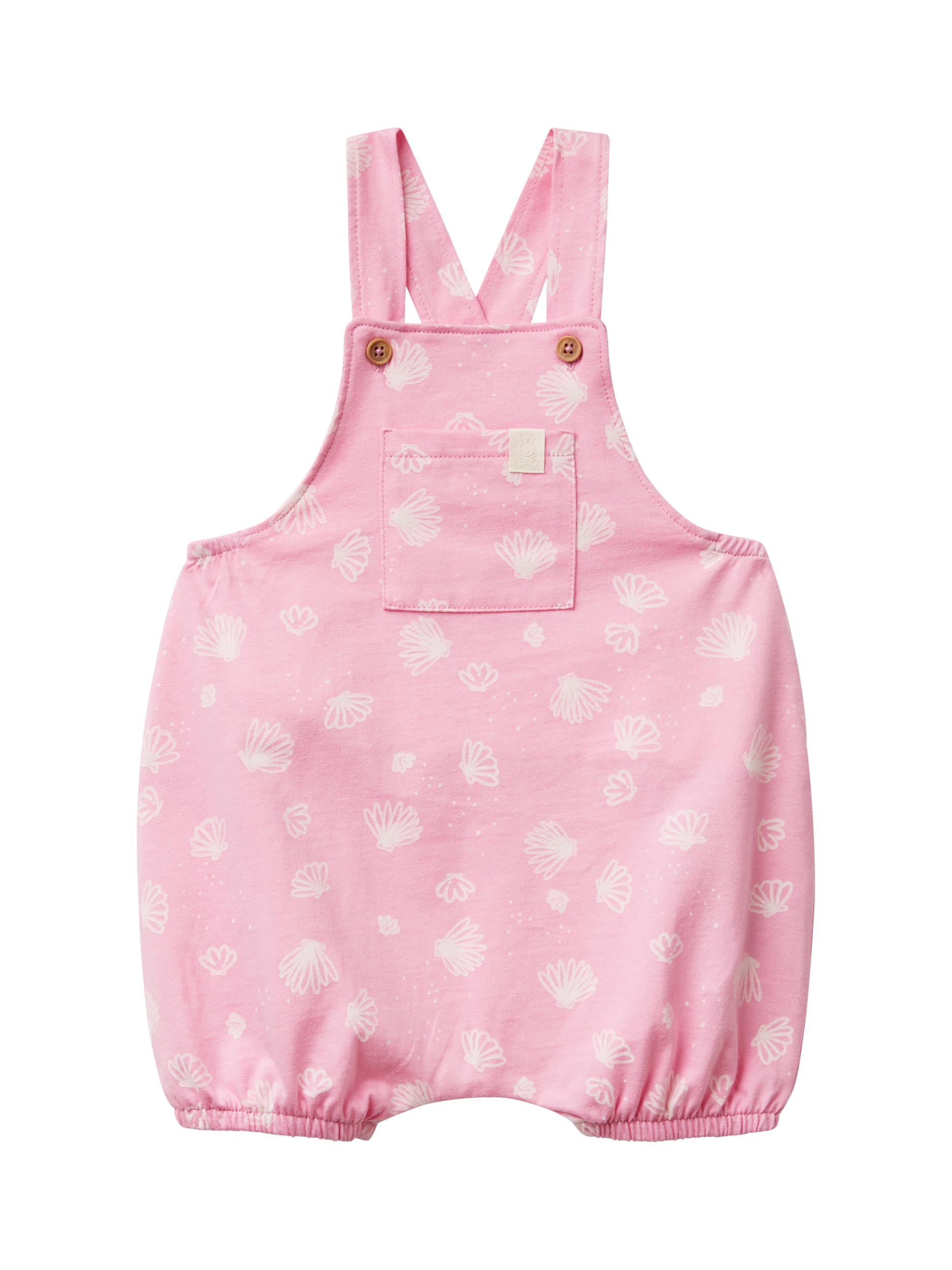 Product image 1 of 3, which shows Benetton Baby Cotton Seashell Print Dungarees, Pink, 3-6 months