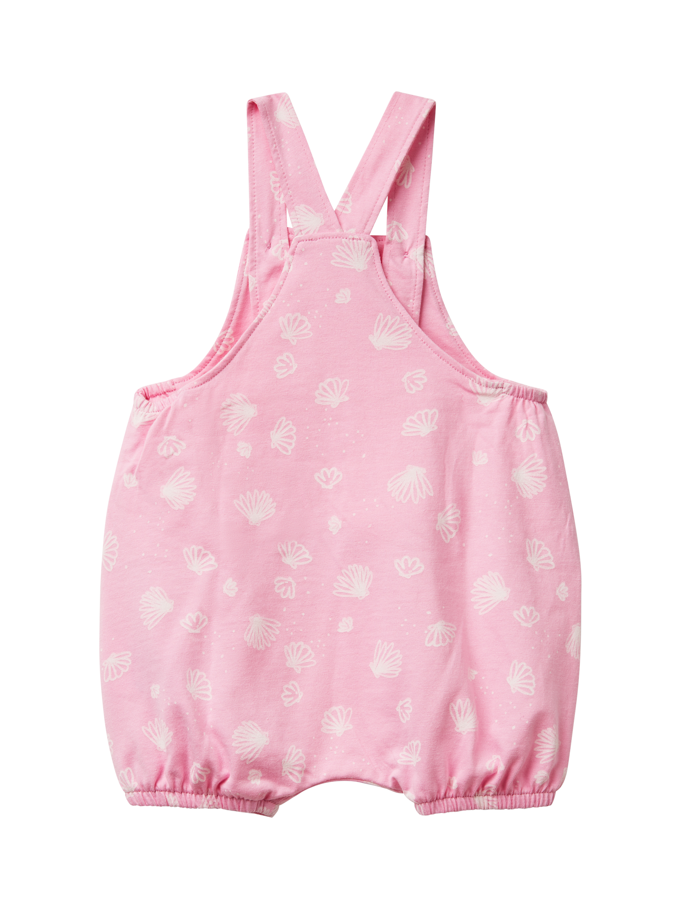 Product image 2 of 3, which shows Benetton Baby Cotton Seashell Print Dungarees, Pink, 3-6 months