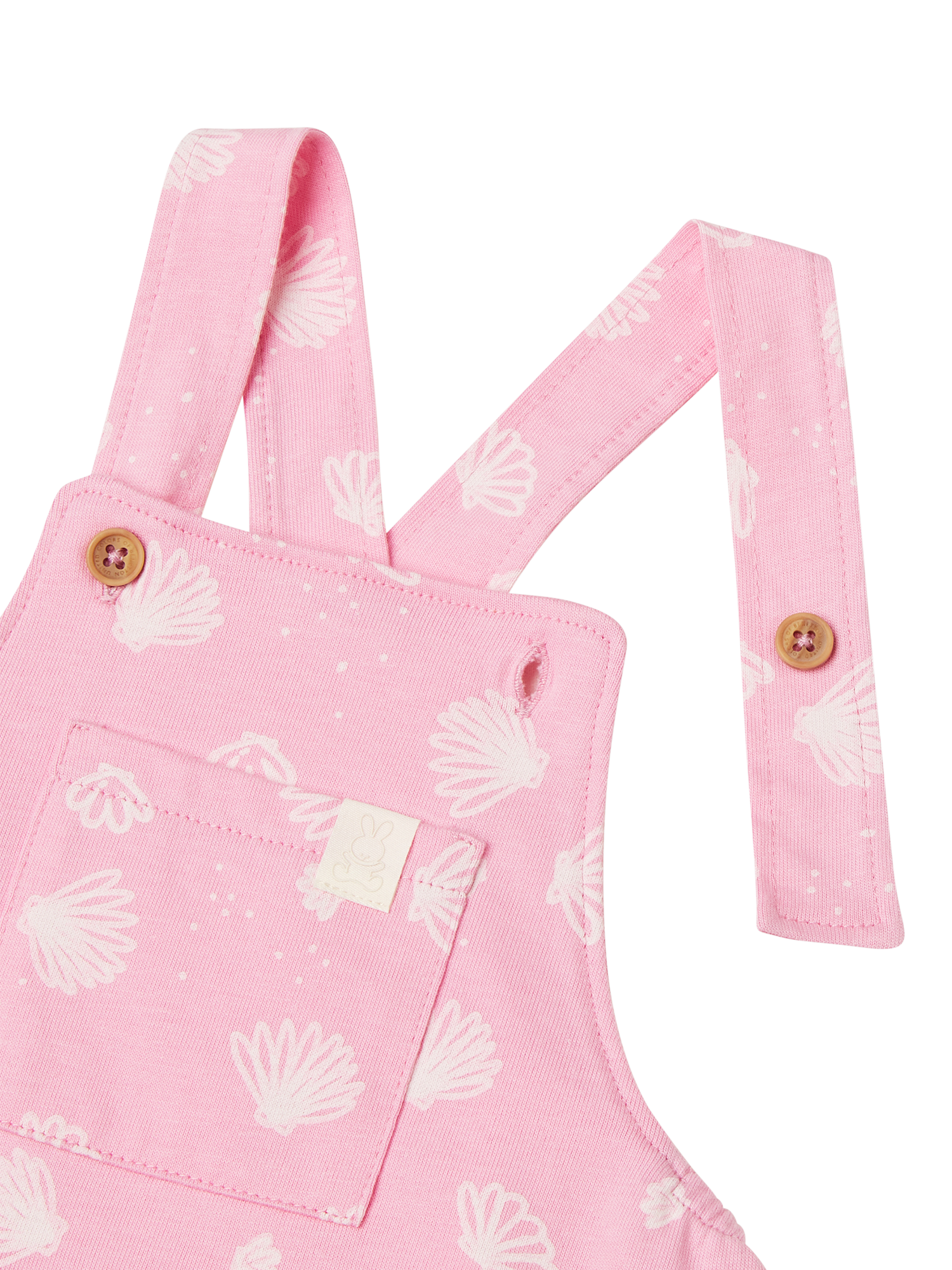 Product image 3 of 3, which shows Benetton Baby Cotton Seashell Print Dungarees, Pink, 3-6 months