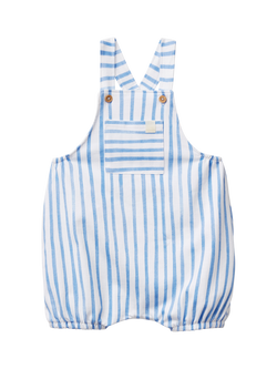 Benetton Baby Cotton Striped Dungarees, Optical White, Optical White