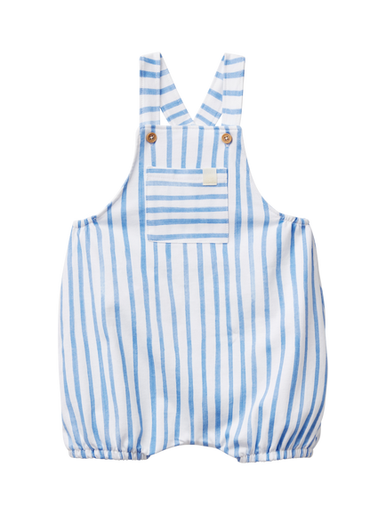 Benetton Baby Cotton Striped Dungarees, Optical White, Optical White