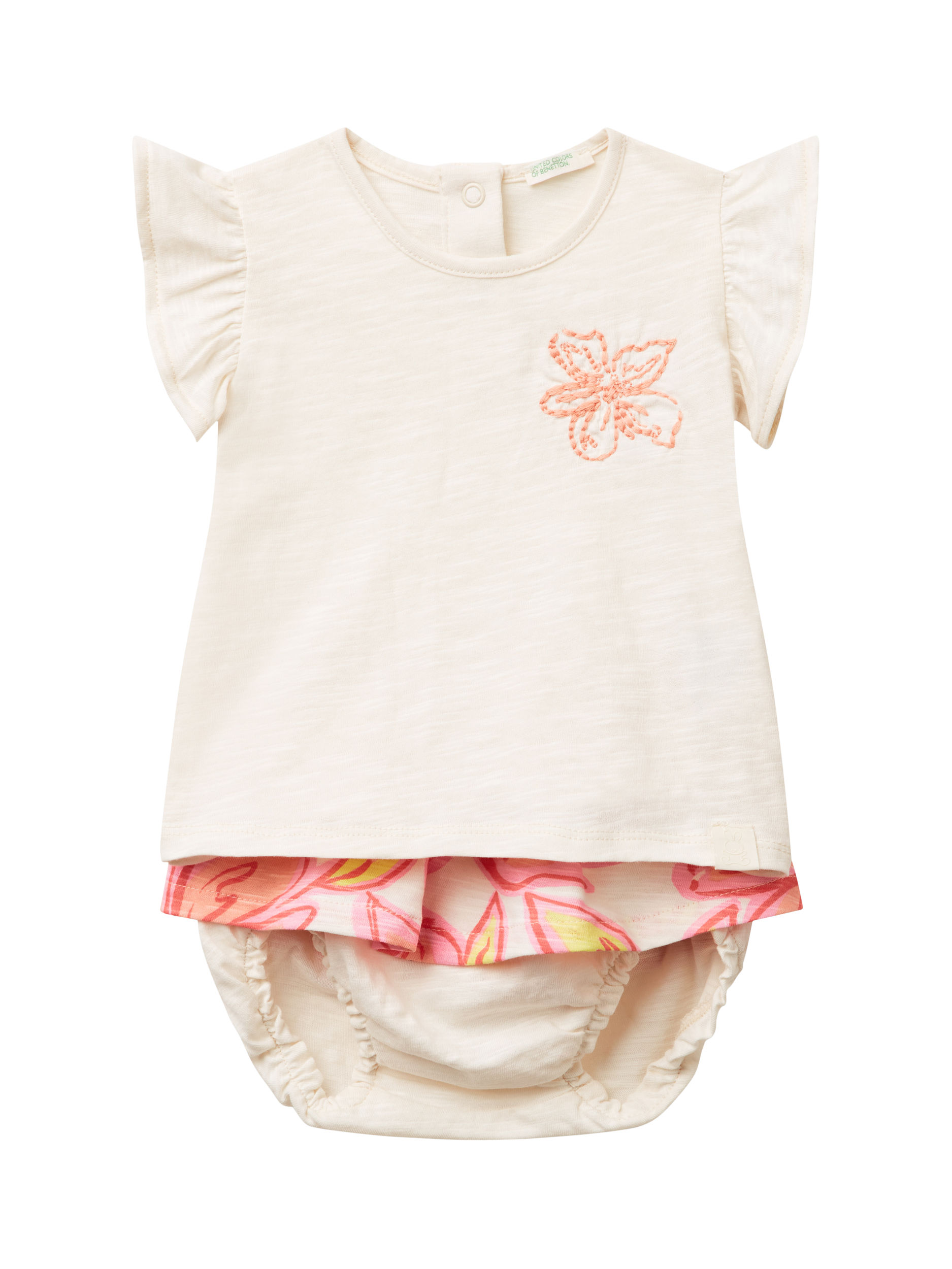 Product image 1 of 4, which shows Benetton Baby Cotton Top and Shorts Set, White Cream, 3-6 months