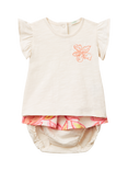 Benetton Baby Cotton Top and Shorts Set, White Cream