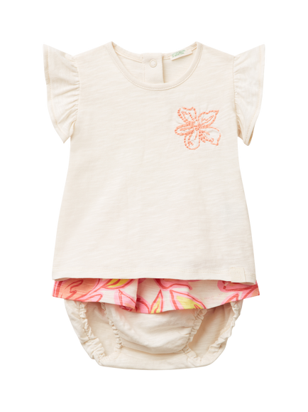 Benetton Baby Cotton Top and Shorts Set, White Cream, White Cream