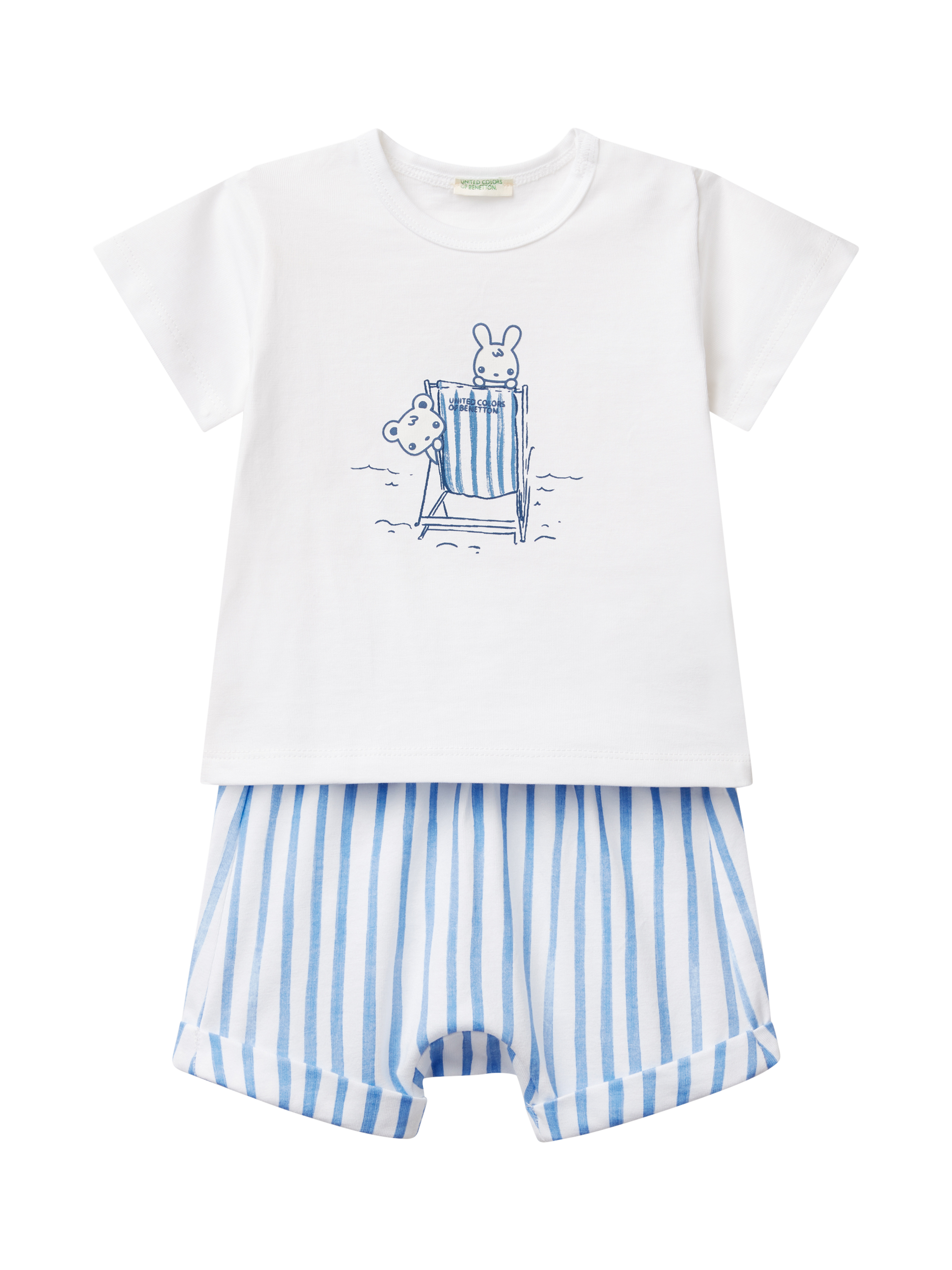 Product image 1 of 4, which shows Benetton Baby Cotton T-Shirt and Shorts Set, Optical White, 1-3 months