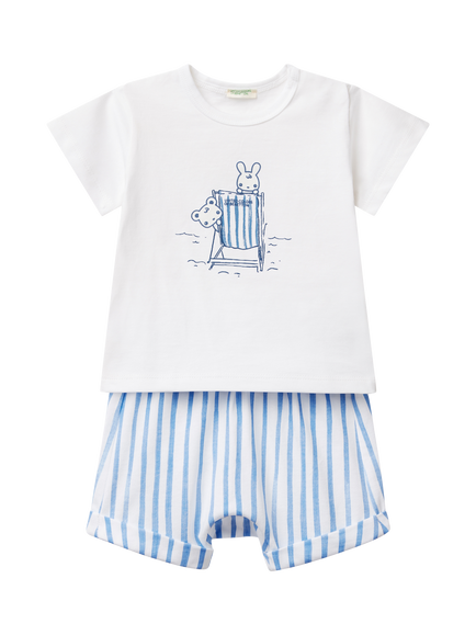Benetton Baby Cotton T-Shirt and Shorts Set, Optical White, Optical White