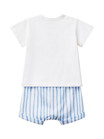 Benetton Baby Cotton T-Shirt and Shorts Set, Optical White - view 2, Optical White