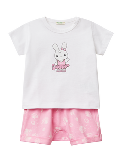 Benetton Baby Ballet Bunny T-Shirt and Shorts Set, Pink, Pink