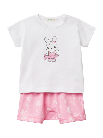 Benetton Baby Ballet Bunny T-Shirt and Shorts Set, Pink, Pink