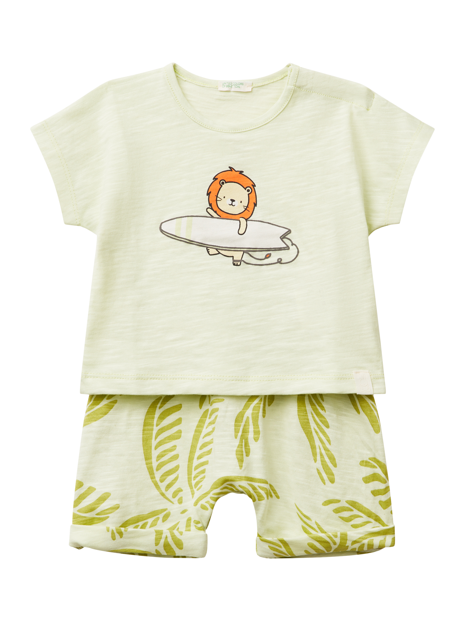Product image 1 of 4, which shows Benetton Baby Cotton Top and Shorts Set, Light Green, 1-3 months