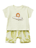 Benetton Baby Cotton Top and Shorts Set, Light Green