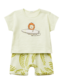 Benetton Baby Cotton Top and Shorts Set, Light Green, Light Green