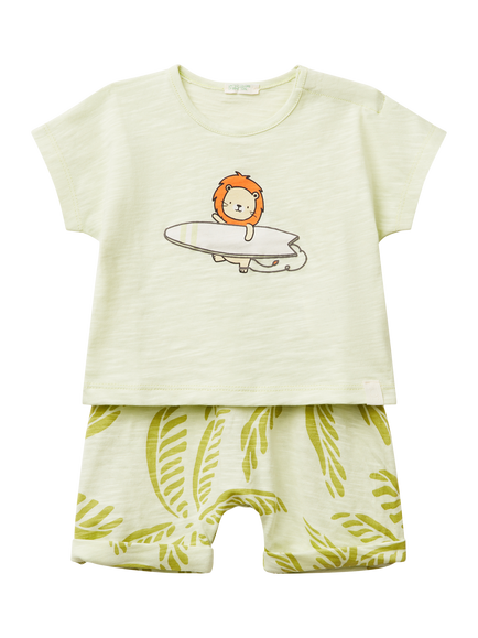 Benetton Baby Cotton Top and Shorts Set, Light Green, Light Green