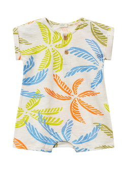 Benetton Baby Cotton Leaf Print Romper, White Cream, White Cream